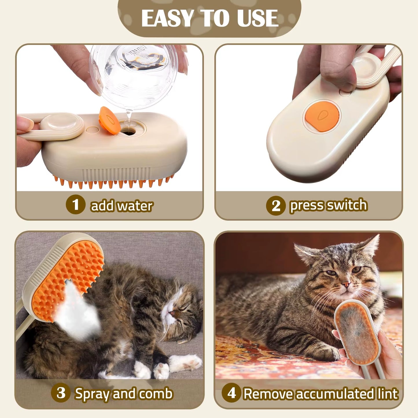 Pet Steam Brush Steam Cats Comb Electric Sprayer for Massage Wool Cat Brush Vaporizer Hair Removal Grooming Pets Accessories