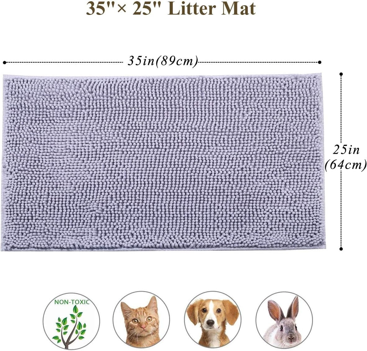 Cat Litter Mat, Litter Trapping Mat, 35"× 25" Cat Kitty Litter Rug with Waterproof Back, Super Soft for Cat'S Paws, Machine Washable, Grey