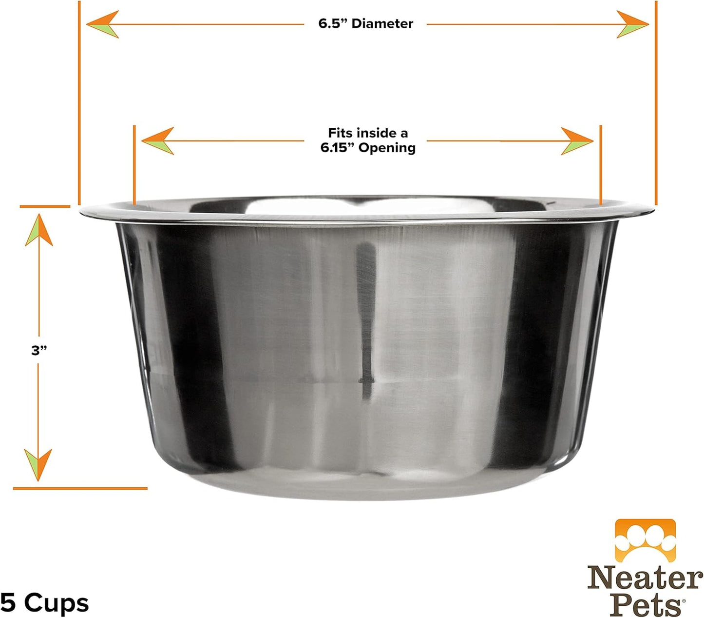 Stainless Steel Dog and Cat Bowls - Neater Feeder Deluxe or Express Extra Replacement Bowl (Metal Food and Water Dish) (5 Cup)